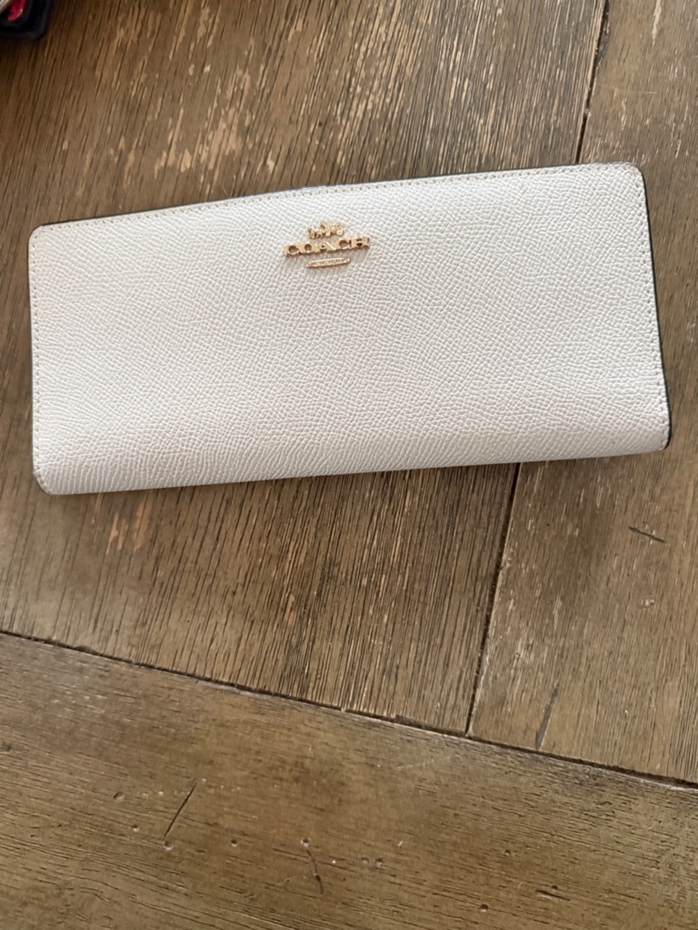 Coach Cream Leather Continental Wallet with Gold Logo
